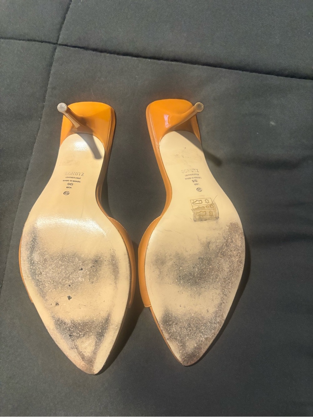 SCHUTZ Cognac Leather Pointed Slide Mules - Picture 3 of 4